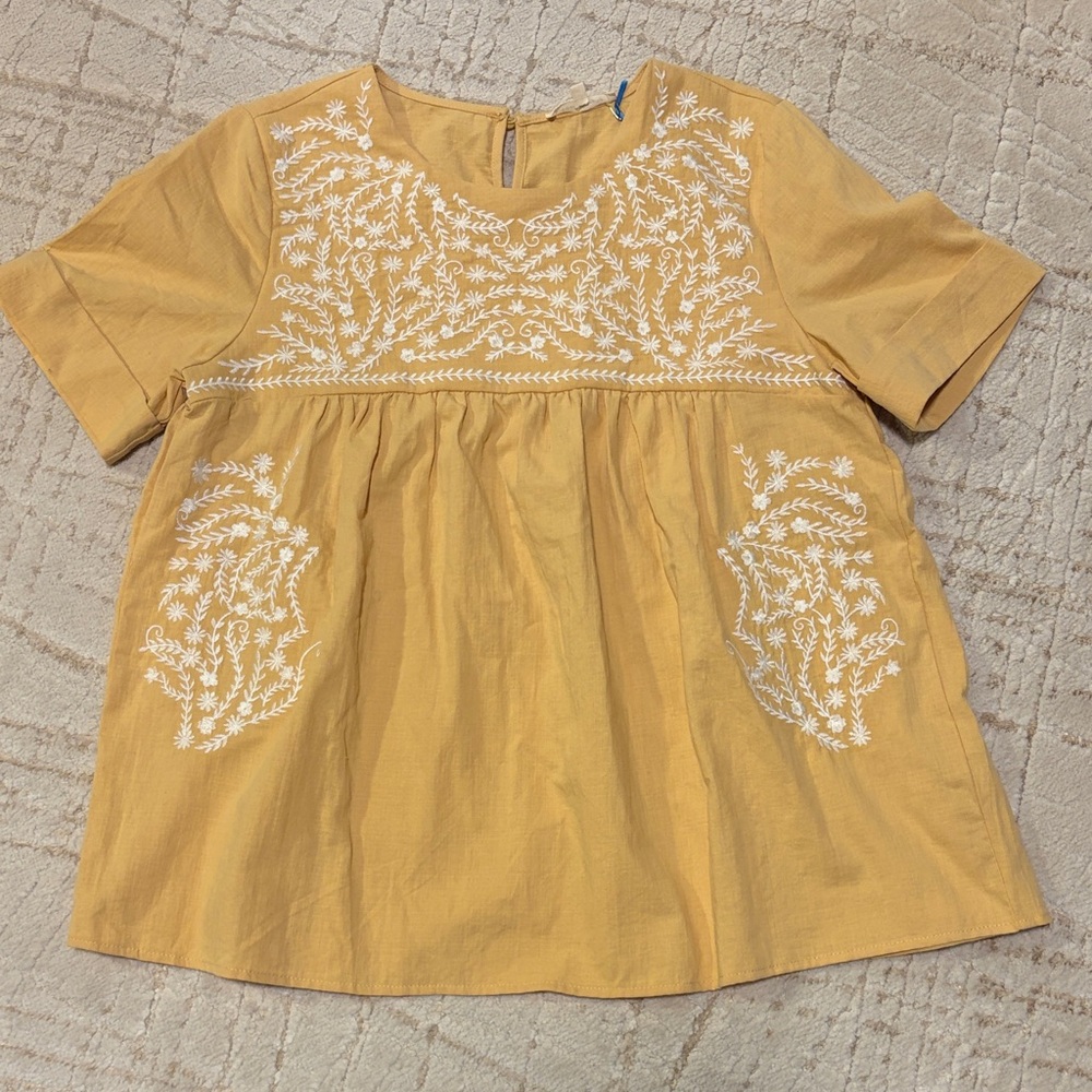 Embroidered Soft Mustard Yellow Women's Top size Small